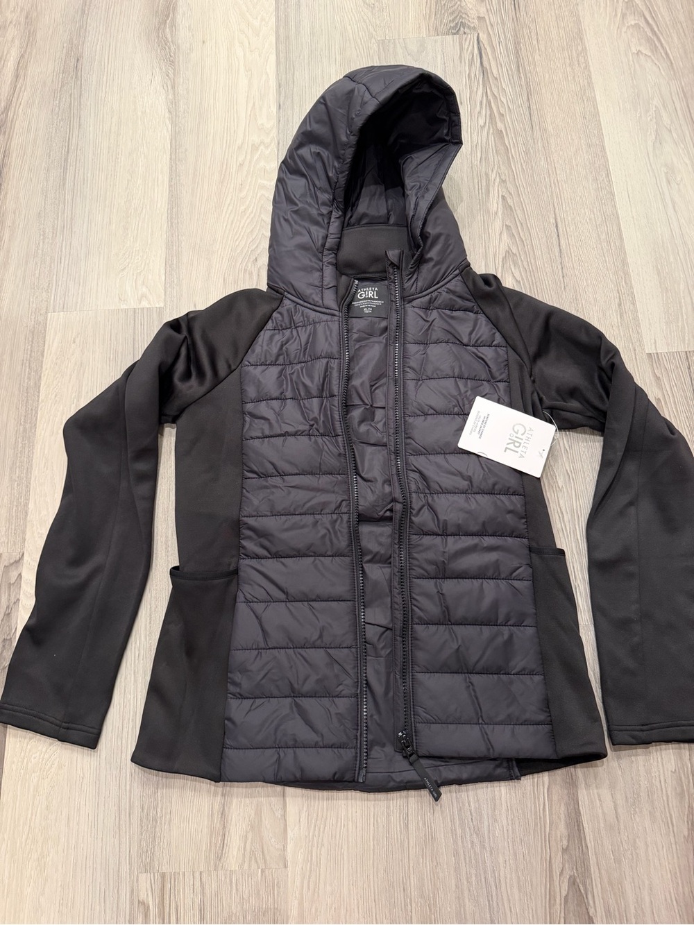 Athleta Girls Black Quilted Hooded Jacket